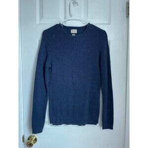 Selected Homme Indigo M Navy Blue Vertical Ribbed Knit Crew Pullover Sweater
